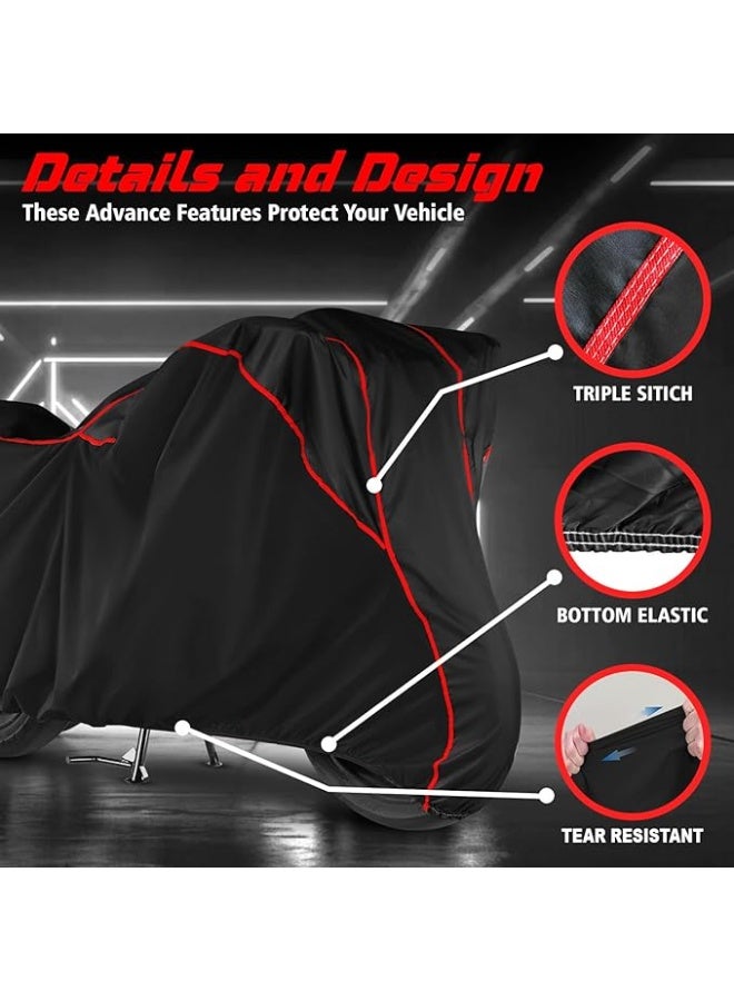 Water Resistant Bike Cover Dustproof UV Protection Bike Body Cover for Suzuki Gixxer SF All-Weather Protection with Red Piping - Black - Image 4